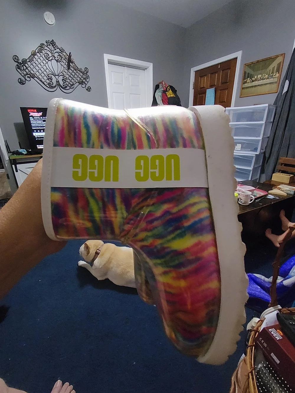 UGG Multicolor Tie-Dye Platform Slide with White Logo Strap